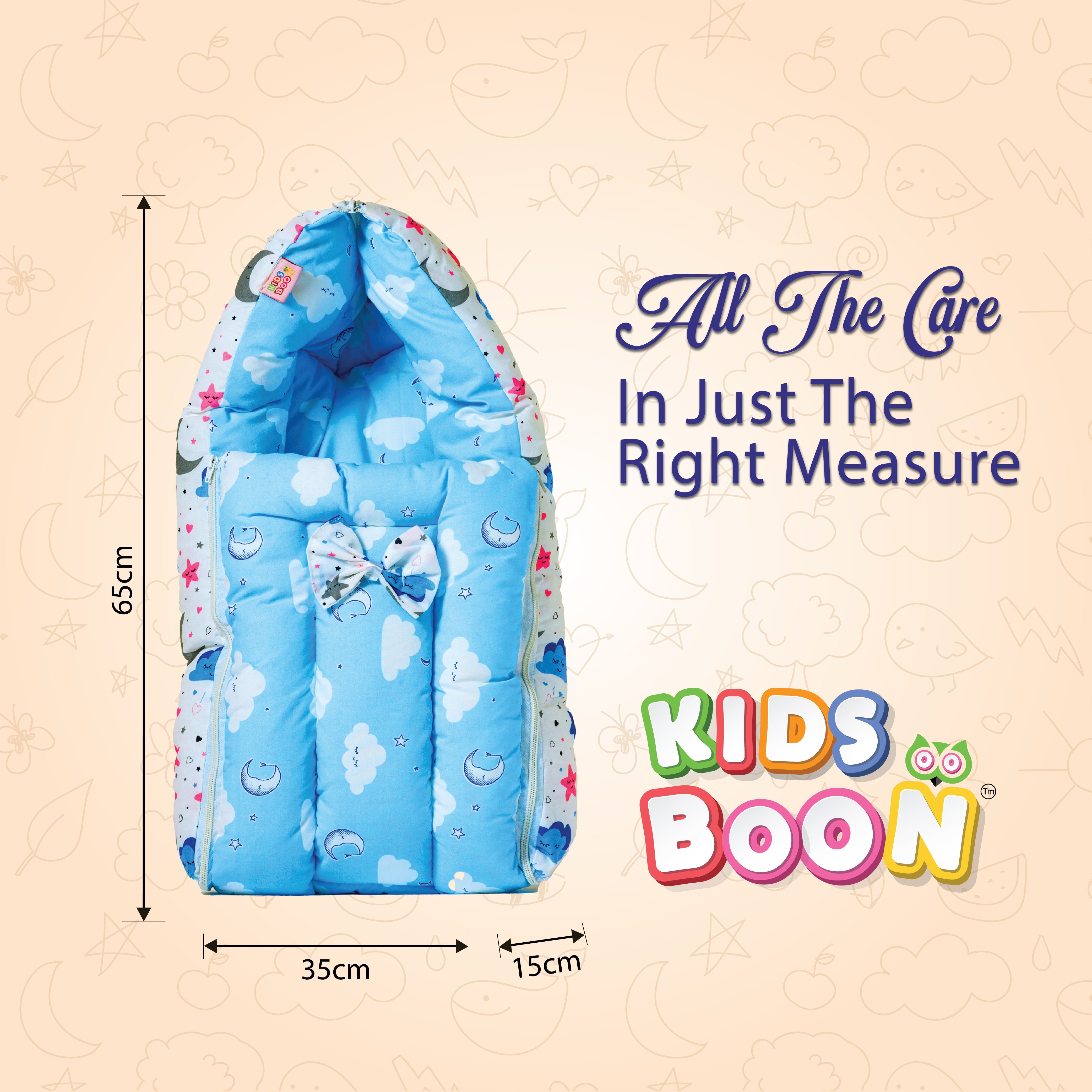 KIDS BOON 3-in-1 Portable Baby Carry Bed & Sleeping Bag | Newborn Travel Essential (Blue Cloud Print)