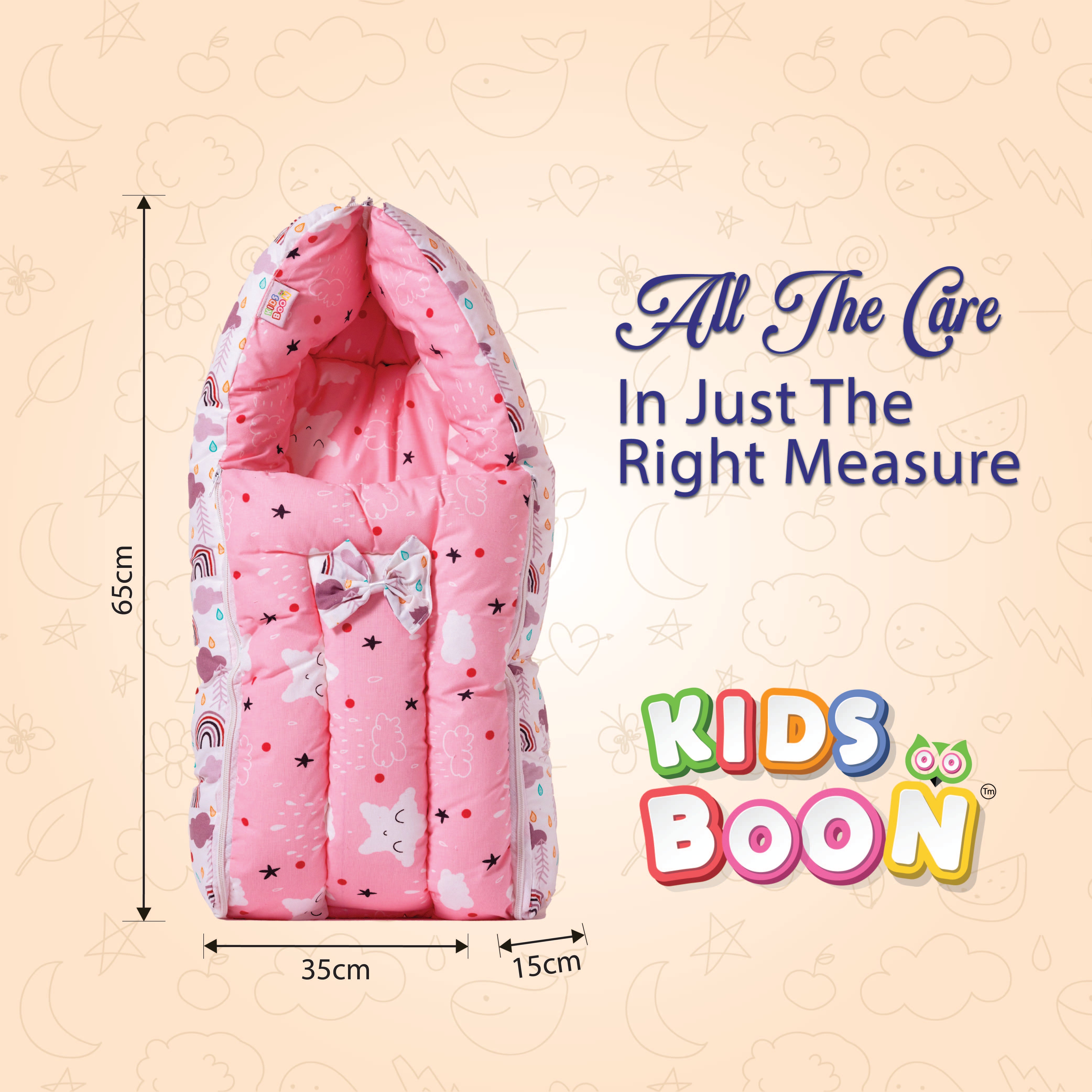 Kids Boon 3-in-1 Baby Carry Bed & Sleeping Bag - Soft Pink Newborn Travel Nest
