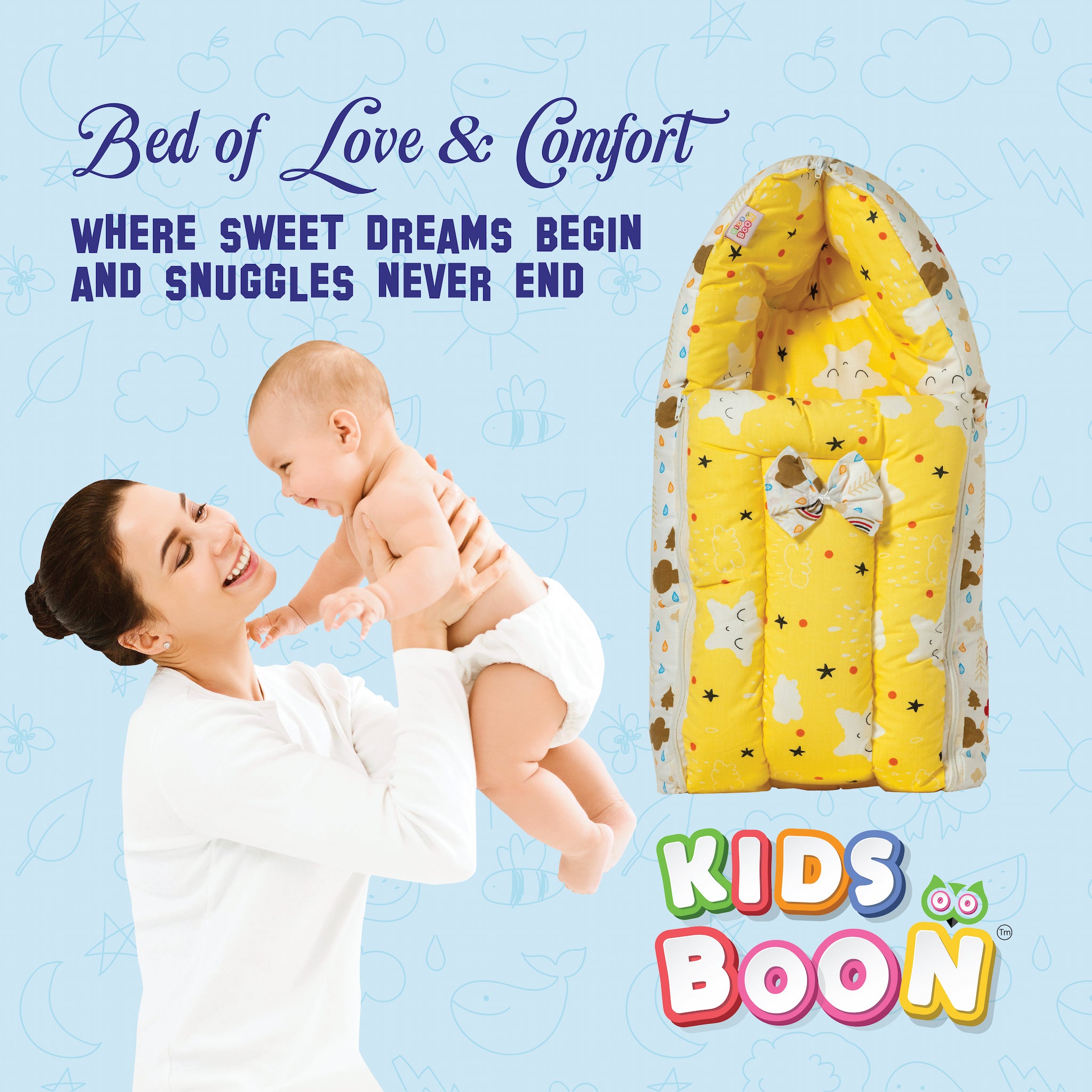 Kids Boon 3-in-1 Baby Carry Bed & Sleeping Bag | Yellow Star Print Newborn Sleeping Essential
