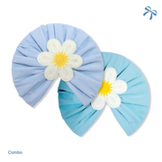 Daisy Floral Baby Turban Cap Combo - Pack of 2 Soft Pleated Headwraps