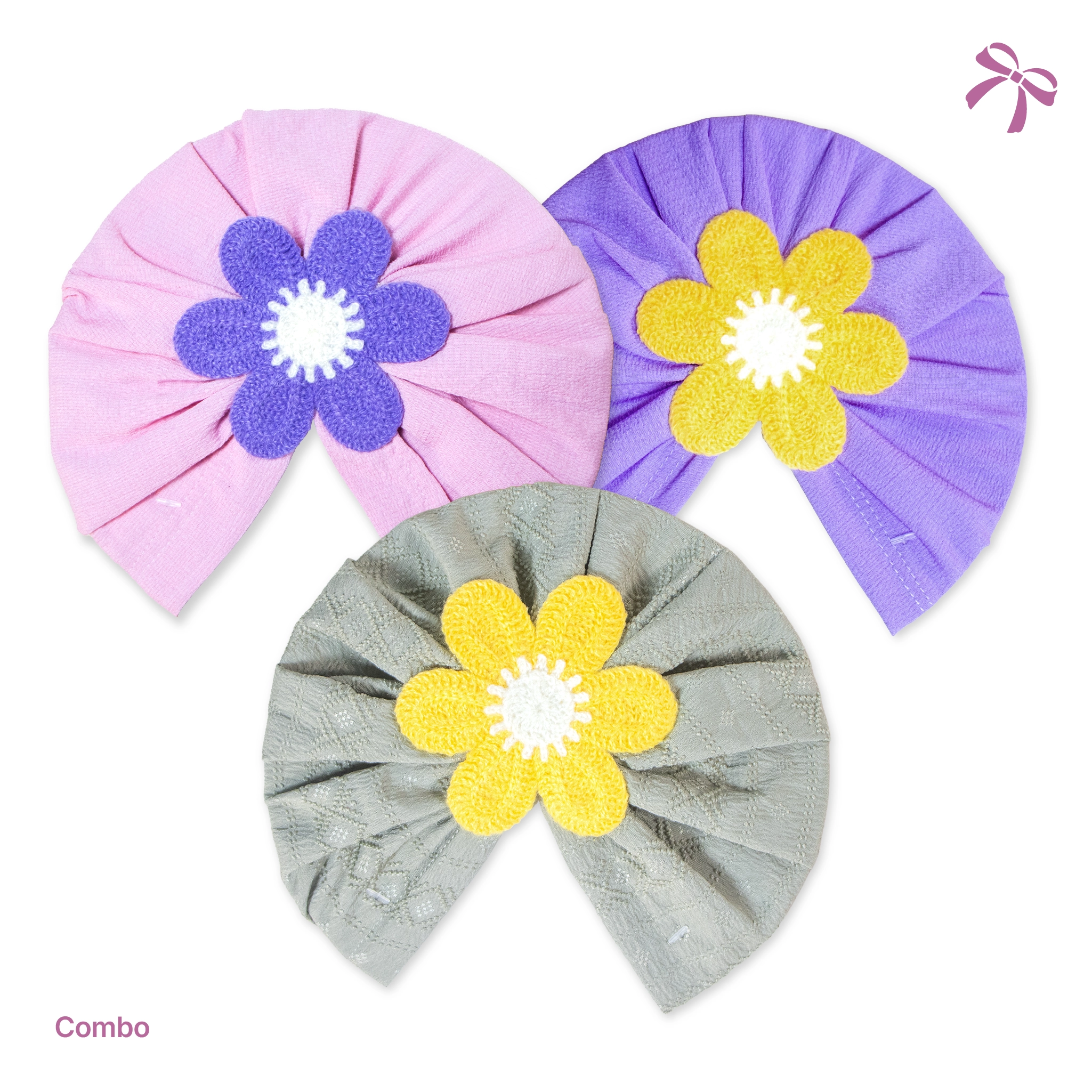 3-Pack Baby Girl Floral Turban Cap Set | Soft Stretch Infant Head Wraps (Combo Pack)