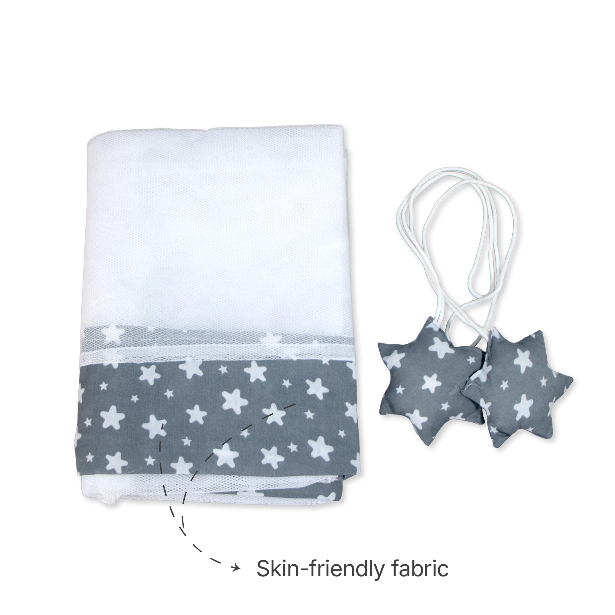 Premium Hanging Cradle Mosquito Net with Decorative Border & Hanging Stars