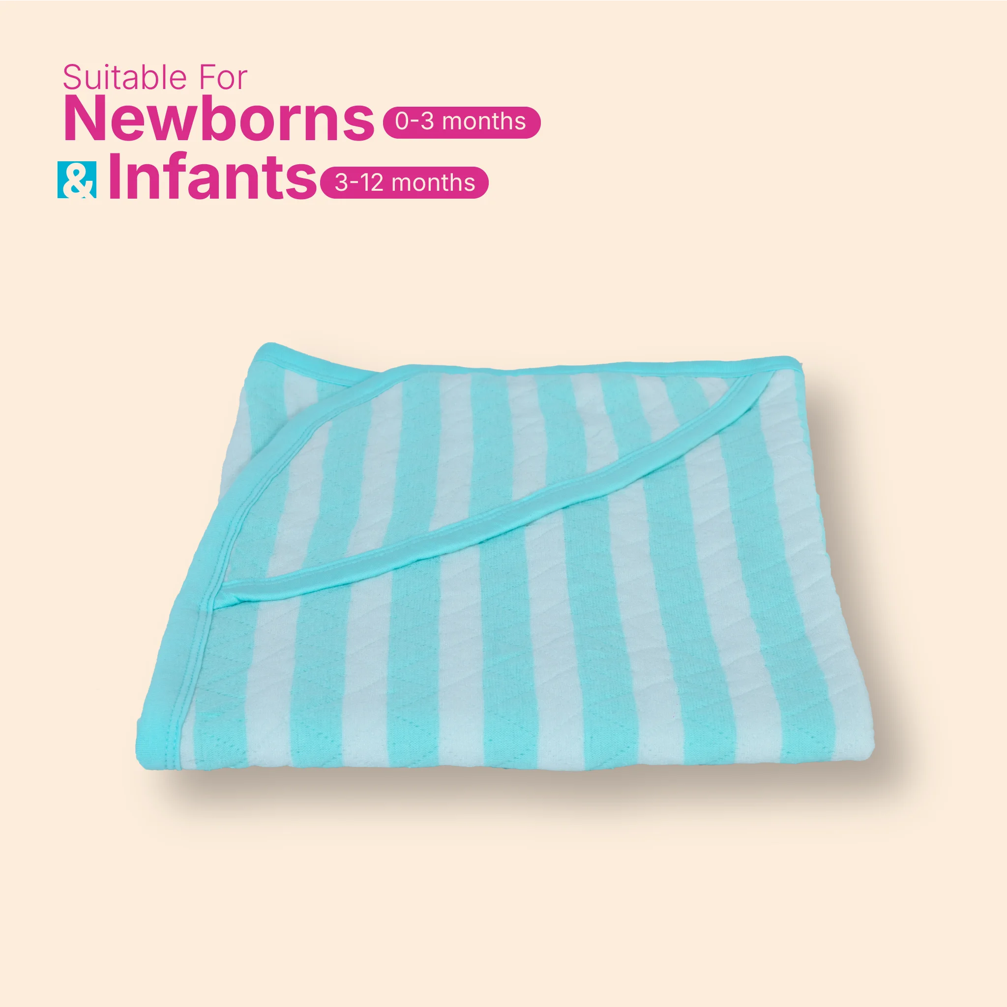 Premium Jacquard Baby Hooded Blanket – Mint Blue & White Stripes (80x80 cm) for Newborns & Infants