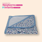 Blue Floral Polar Fleece Hooded Baby Blanket – Soft All-Weather Newborn Wrapper (0-12 Months, 80x80 cm)