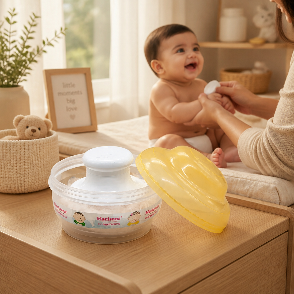 Morisons Baby Dreams Soft Powder Puff with Spill-Proof Container