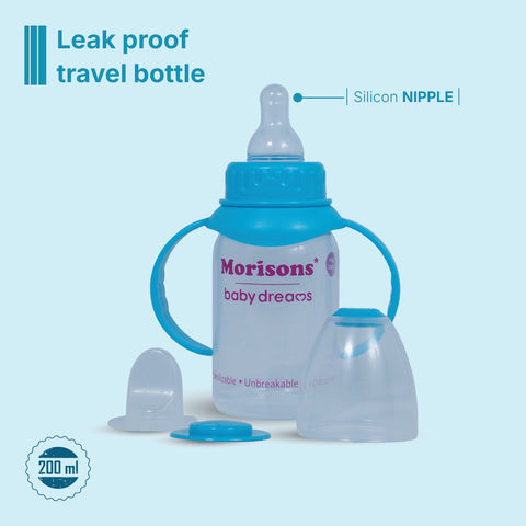 Morisons Baby Dreams Leak-Proof Travel Feeding Bottle with Easy-Grip Twin Handles (200 ml)
