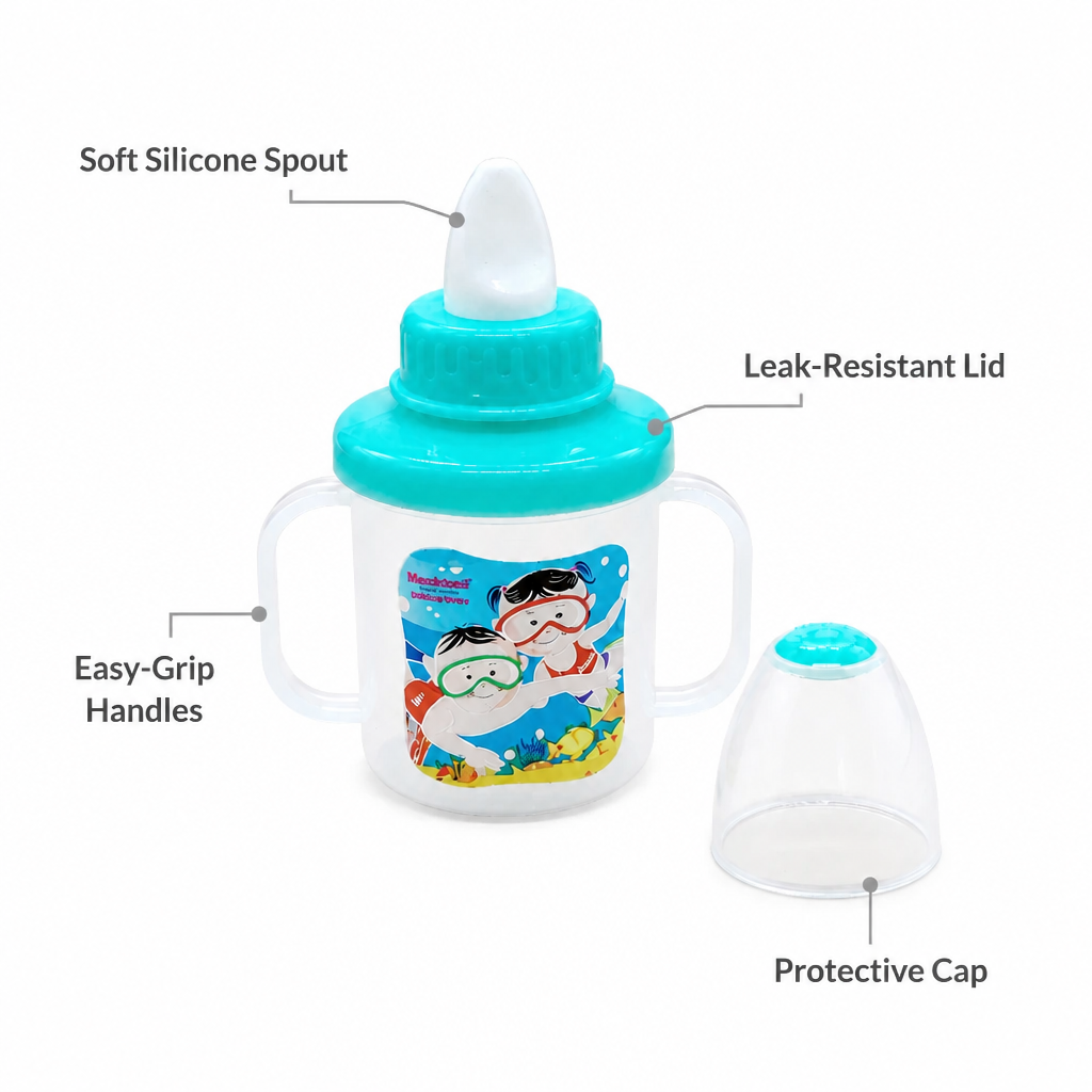 Kids Boon Easy-Grip Toddler Sippy Cup with Hard Spout & Cover – Spill-Proof Training Cup (Teal)