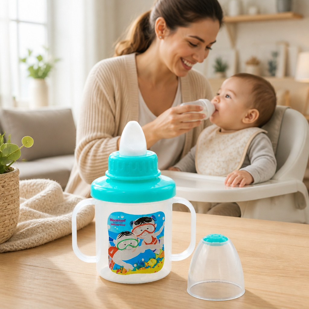 Kids Boon Easy-Grip Toddler Sippy Cup with Hard Spout & Cover – Spill-Proof Training Cup (Teal)