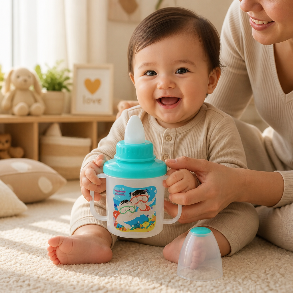 Kids Boon Easy-Grip Toddler Sippy Cup with Hard Spout & Cover – Spill-Proof Training Cup (Teal)