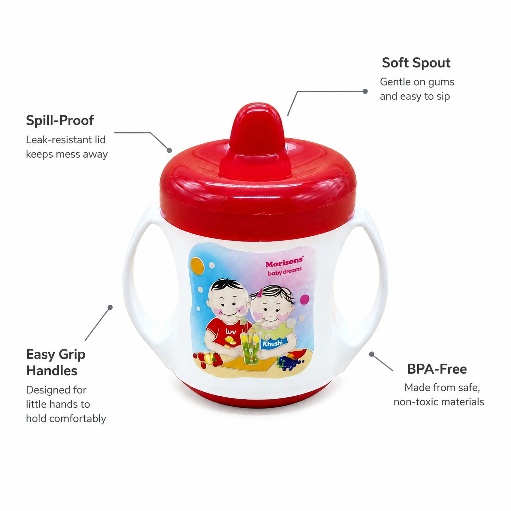 Morisons Baby Dreams Twin Handle Training Sipper Cup for Toddlers - Red & White