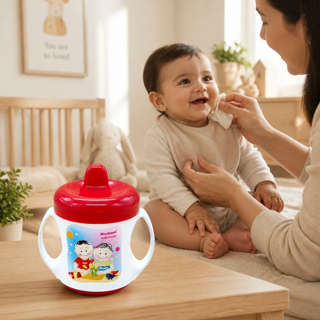Morisons Baby Dreams Twin Handle Training Sipper Cup for Toddlers - Red & White