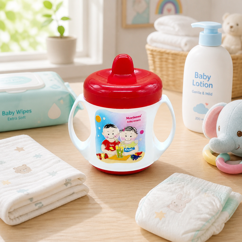 Morisons Baby Dreams Twin Handle Training Sipper Cup for Toddlers - Red & White