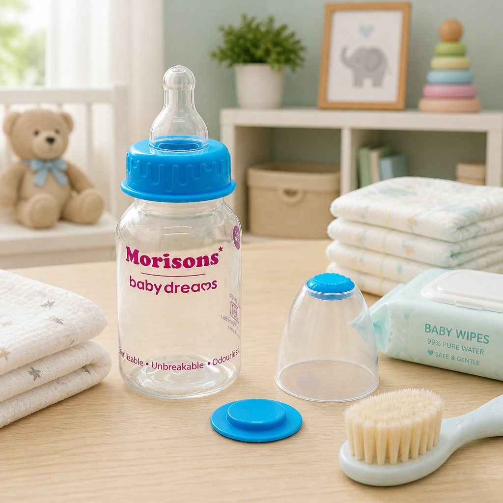 Morisons Baby Dreams Unbreakable Baby Feeding Bottle - Sterilizable, Odourless & Travel-Safe (Blue)