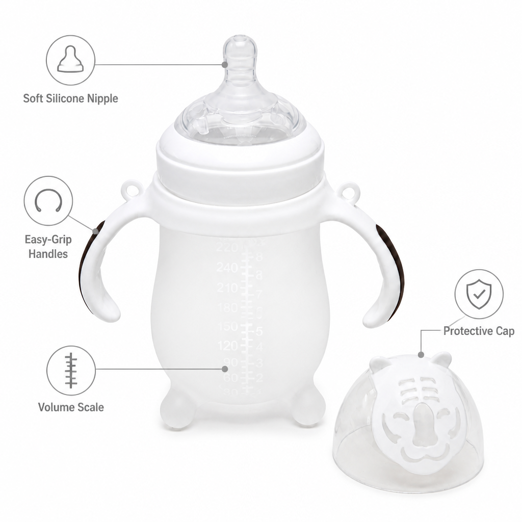 Kids Boon Playful Tiger Wide-Neck Baby Feeding Bottle with Handles | BPA-Free, 270ml / 9oz