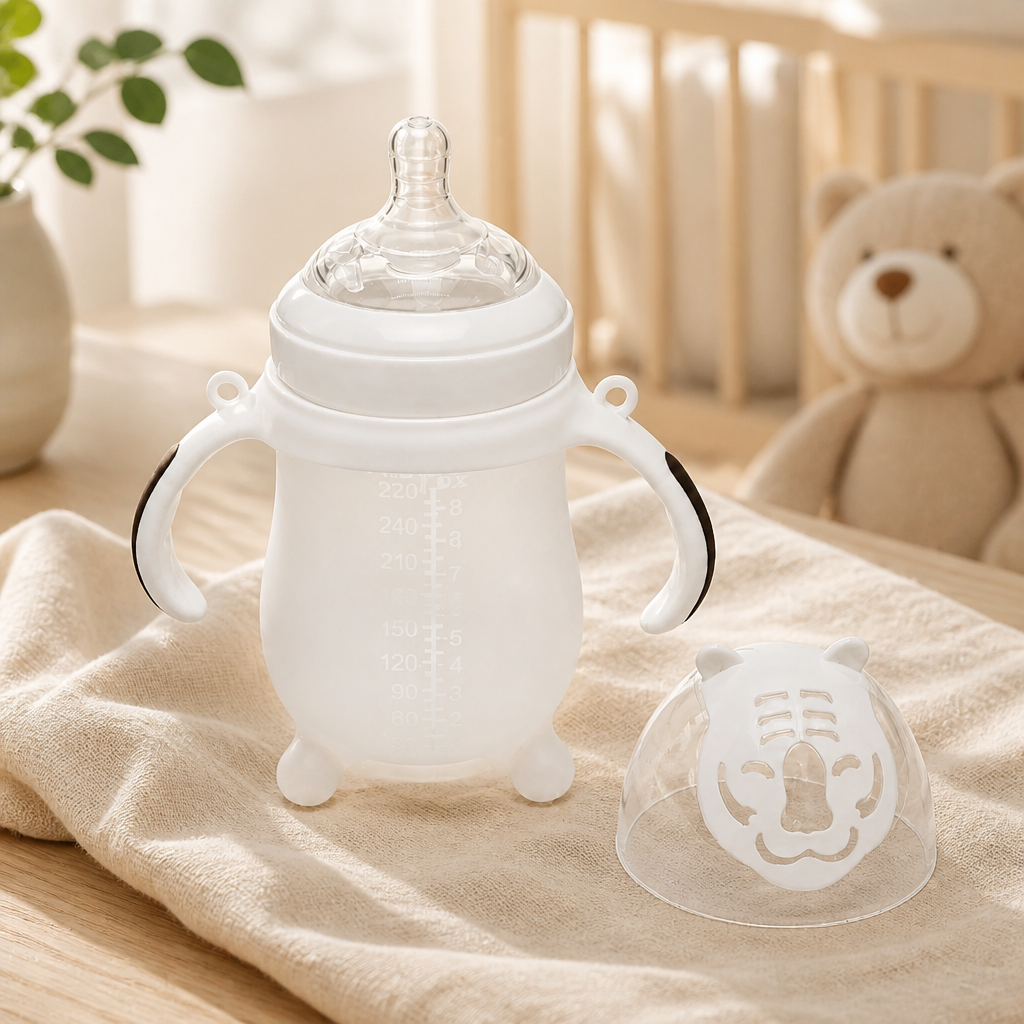 Kids Boon Playful Tiger Wide-Neck Baby Feeding Bottle with Handles | BPA-Free, 270ml / 9oz