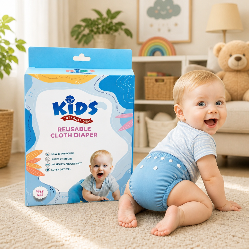 Kids International Reusable Cloth Diaper | Free Size, Washable & Super Absorbent Nappy for Babies