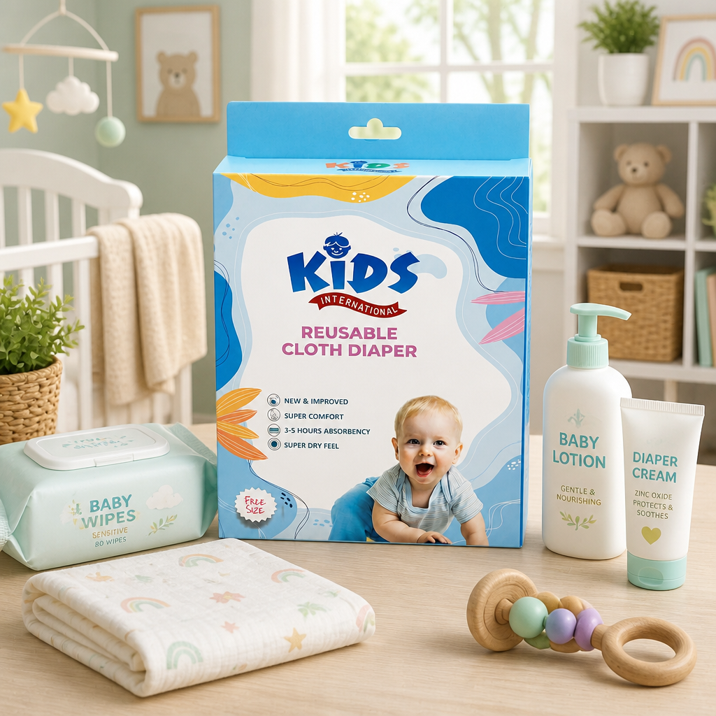 Kids International Reusable Cloth Diaper | Free Size, Washable & Super Absorbent Nappy for Babies