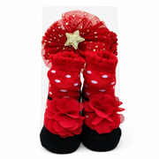 Kids Boon Adorable Red Floral Baby Socks and Star Headband Set