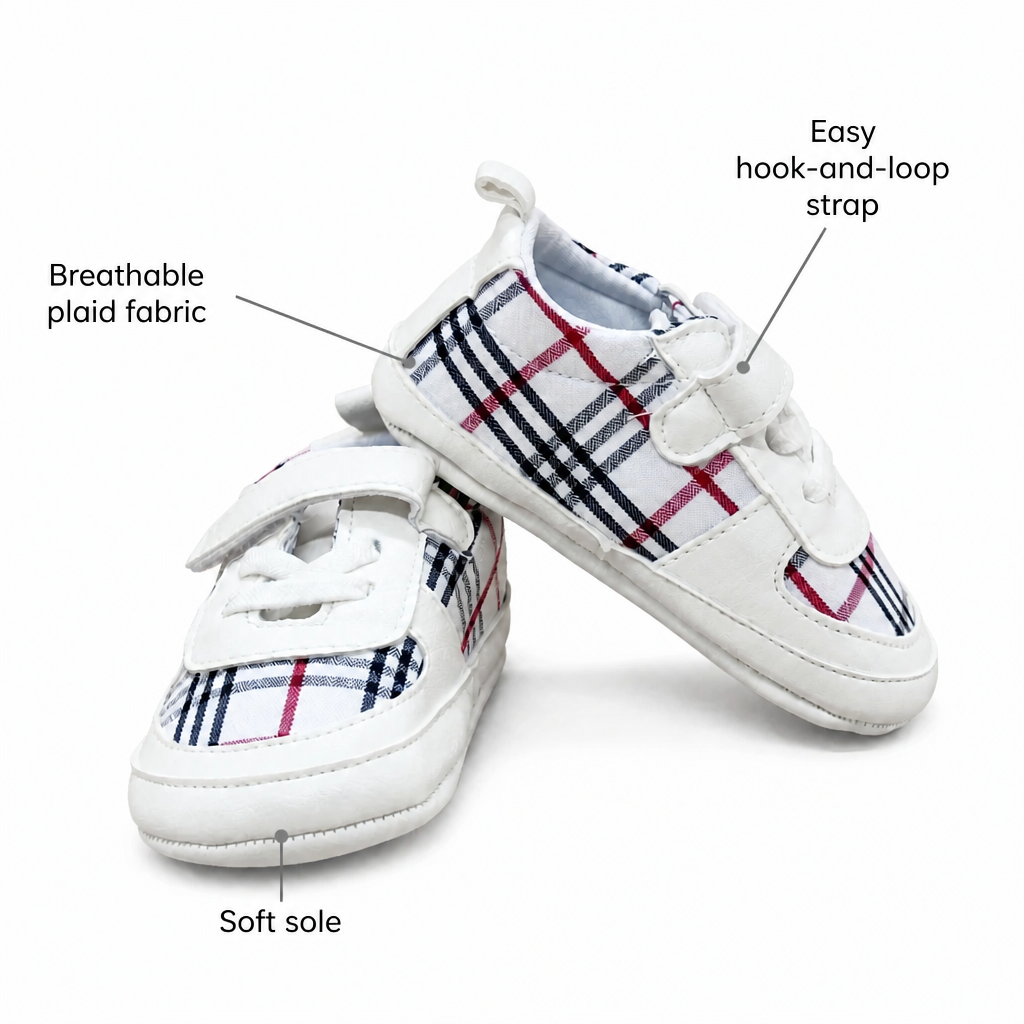 Kids Boon Classic Plaid Baby Sneakers – Soft Sole Pre-Walker Shoes