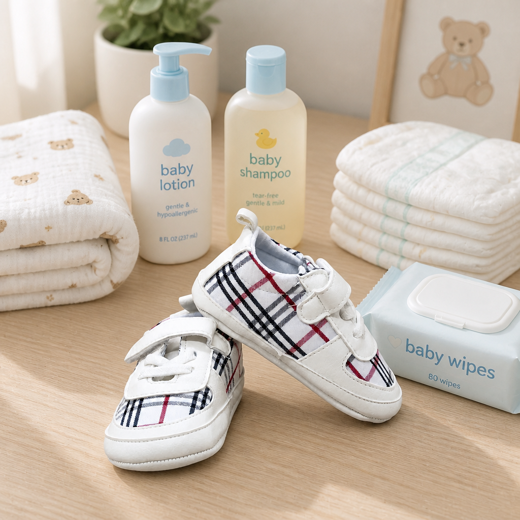 Kids Boon Classic Plaid Baby Sneakers – Soft Sole Pre-Walker Shoes