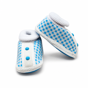 Kids Boon Blue Checkered Baby Booties | Soft Sole Infant Crib Shoes