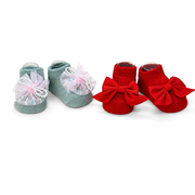 Kids Boon Elegant Baby Girl Bootie Socks Set - 2 Pairs (Pearl Tulle & Classic Red Bow)