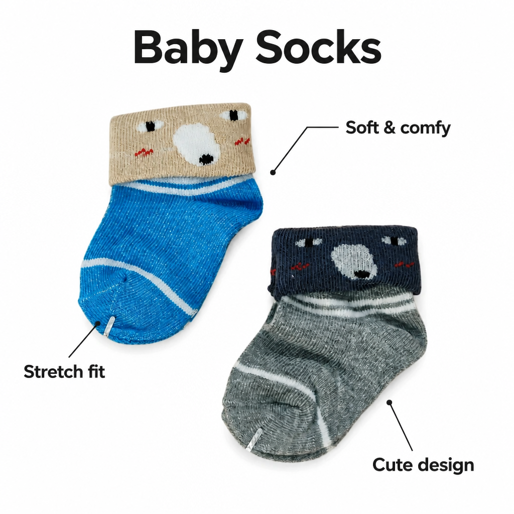 Kids Boon Adorable Animal Cuff Baby Socks - Soft Striped Knit Booties for Infants & Toddlers