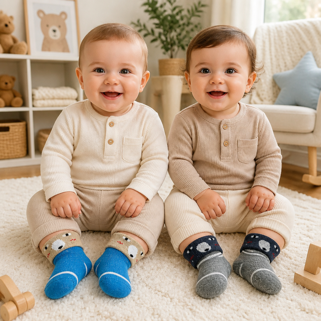 Kids Boon Adorable Animal Cuff Baby Socks - Soft Striped Knit Booties for Infants & Toddlers