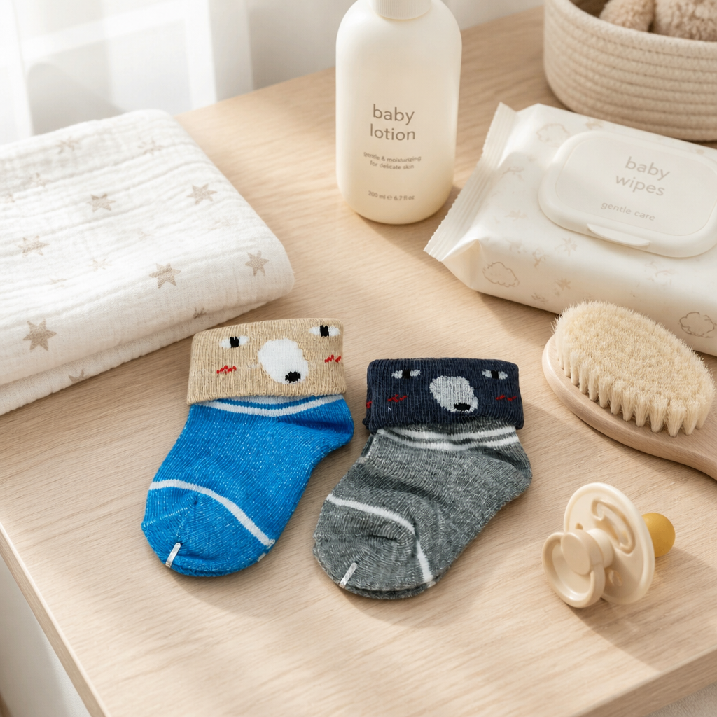 Kids Boon Adorable Animal Cuff Baby Socks - Soft Striped Knit Booties for Infants & Toddlers