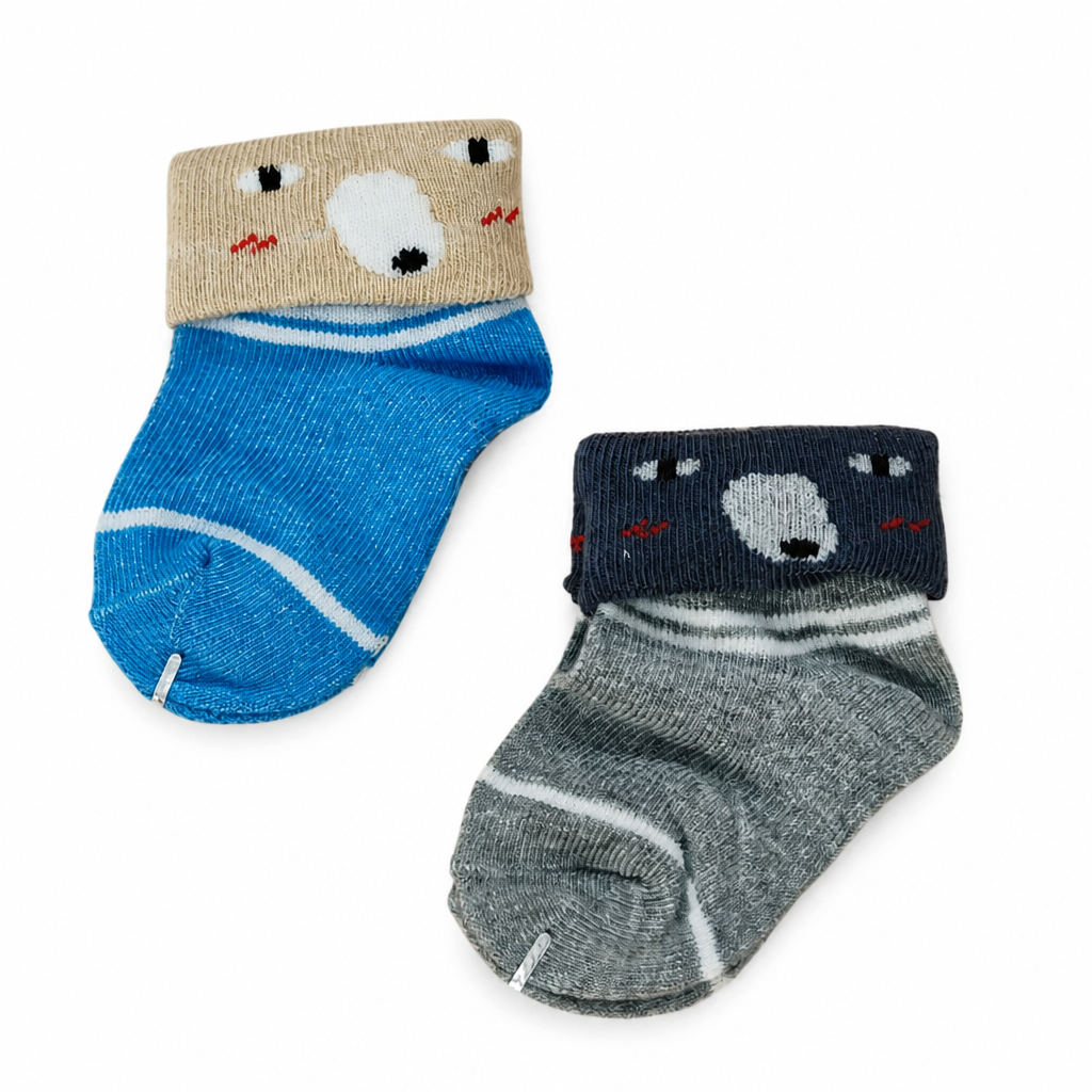 Kids Boon Adorable Animal Cuff Baby Socks - Soft Striped Knit Booties for Infants & Toddlers