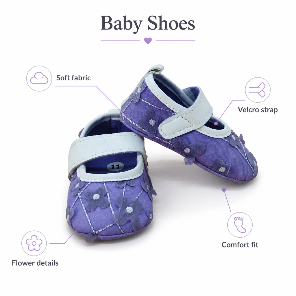 Kids Boon Purple Floral Mary Jane Baby Shoes | Soft Sole Infant Crib Booties