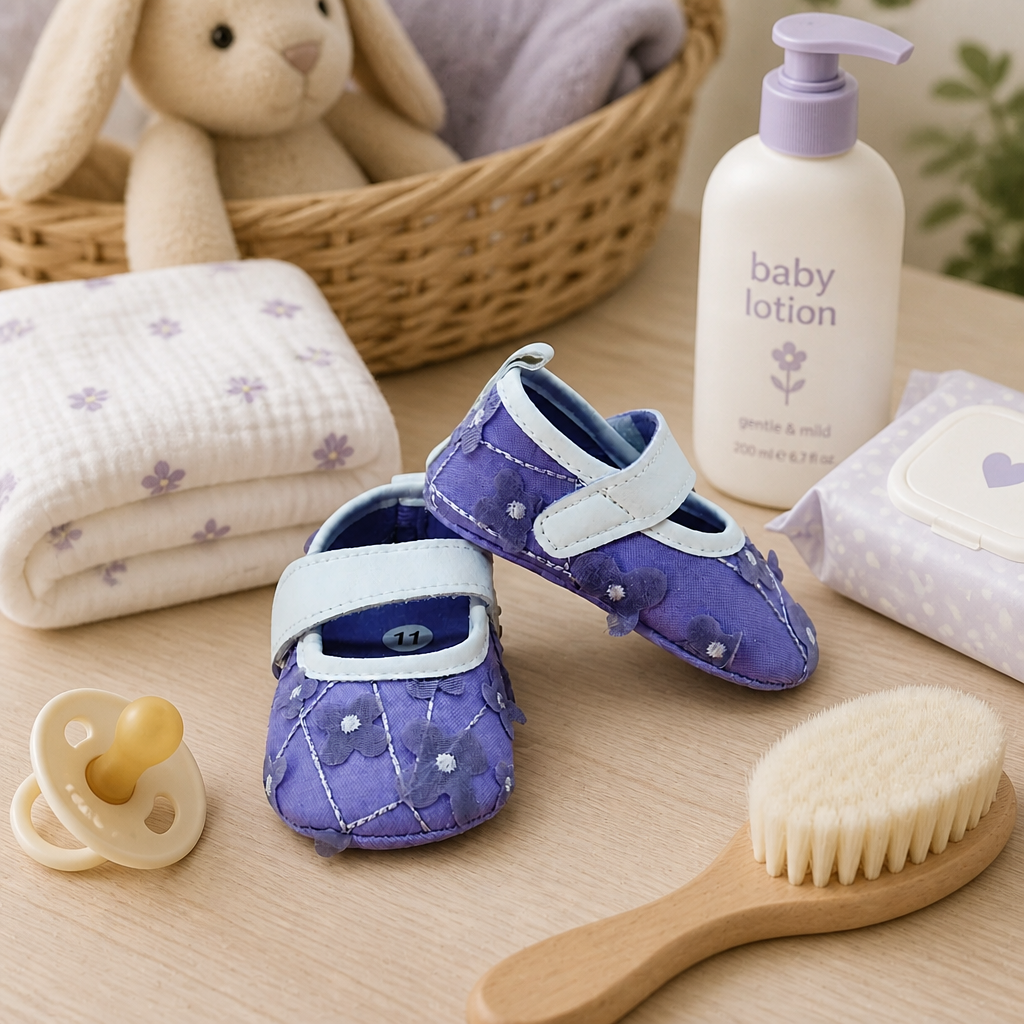 Kids Boon Purple Floral Mary Jane Baby Shoes | Soft Sole Infant Crib Booties