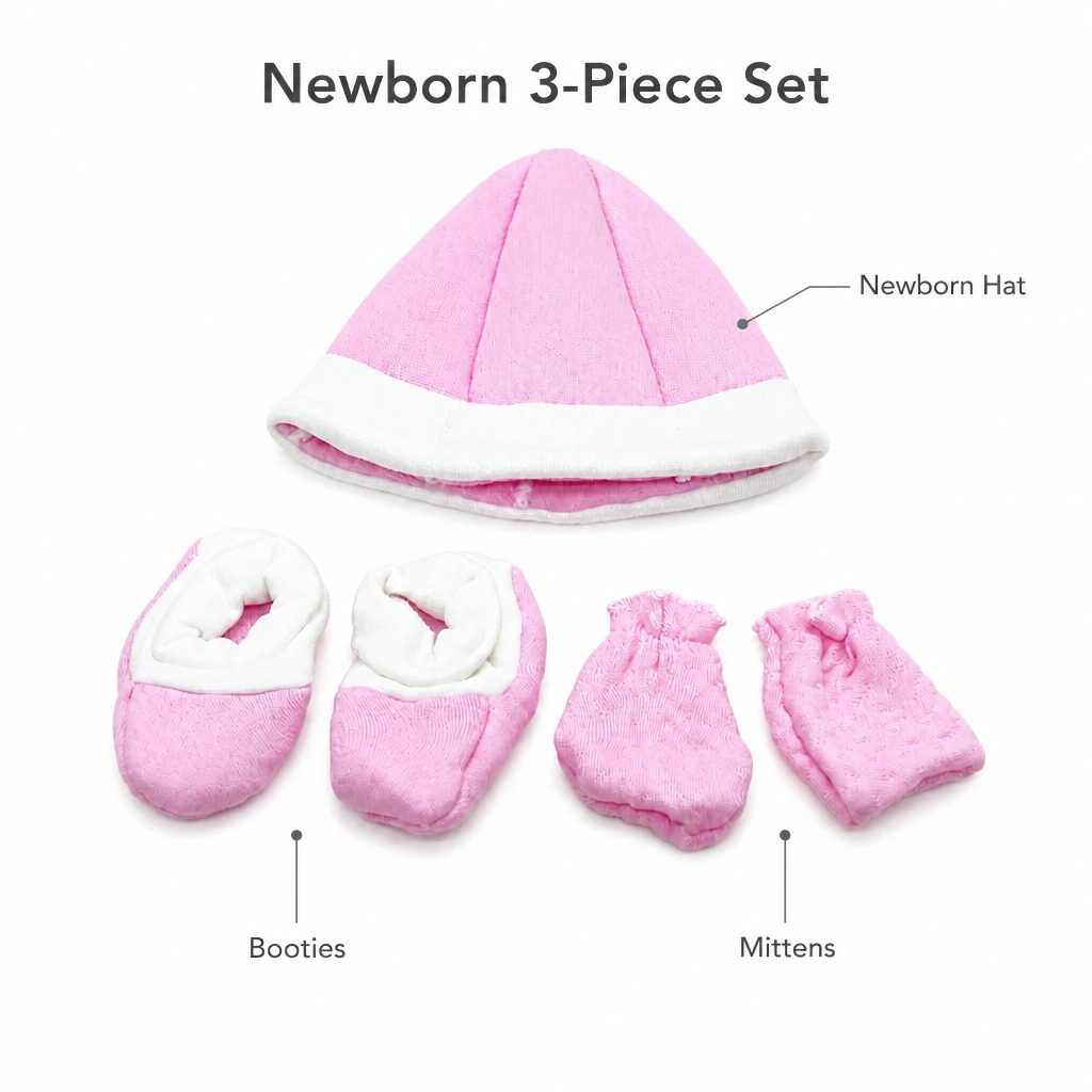 Kids Boon Newborn Baby Cap, Mittens, and Booties Set | Soft Pink Cotton Baby Essentials