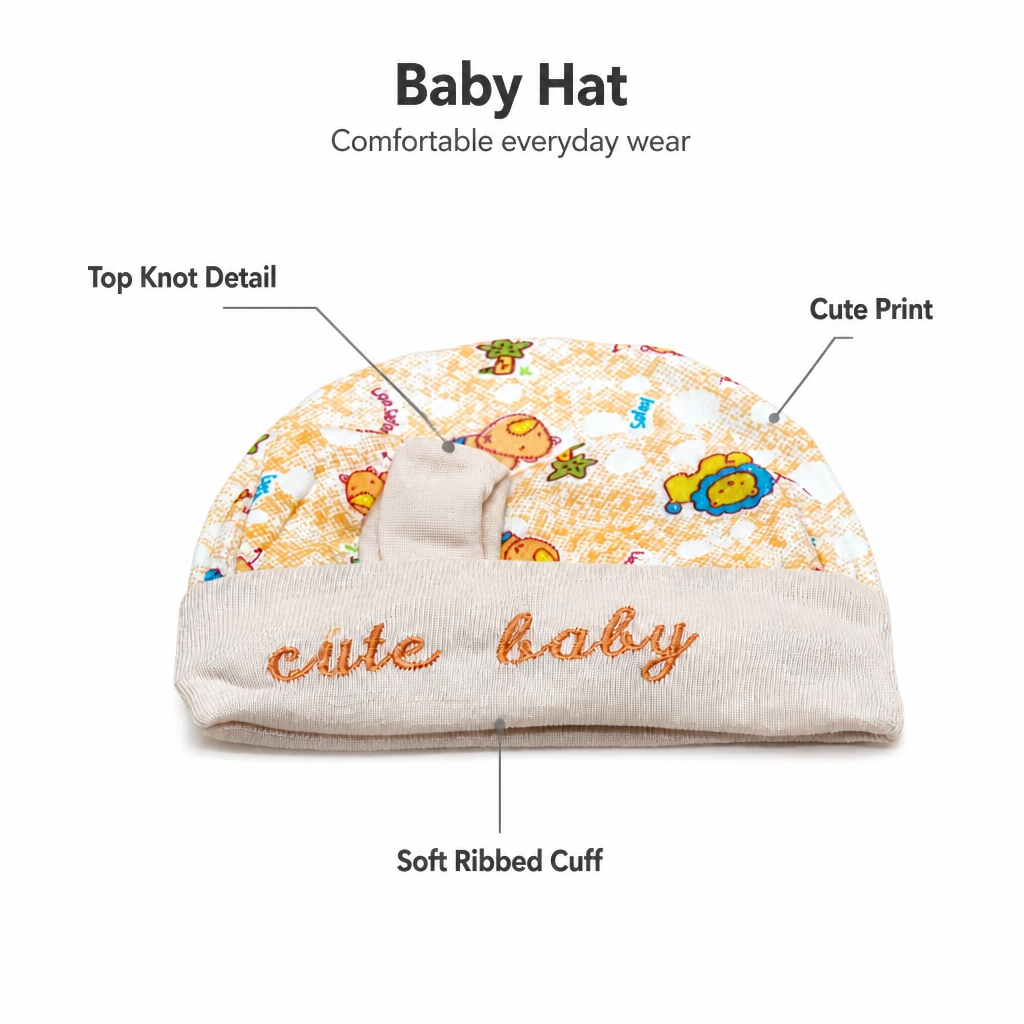 Kids Boon Newborn Baby Beanie Hat - Safari Animal Print "Cute Baby" Infant Cap