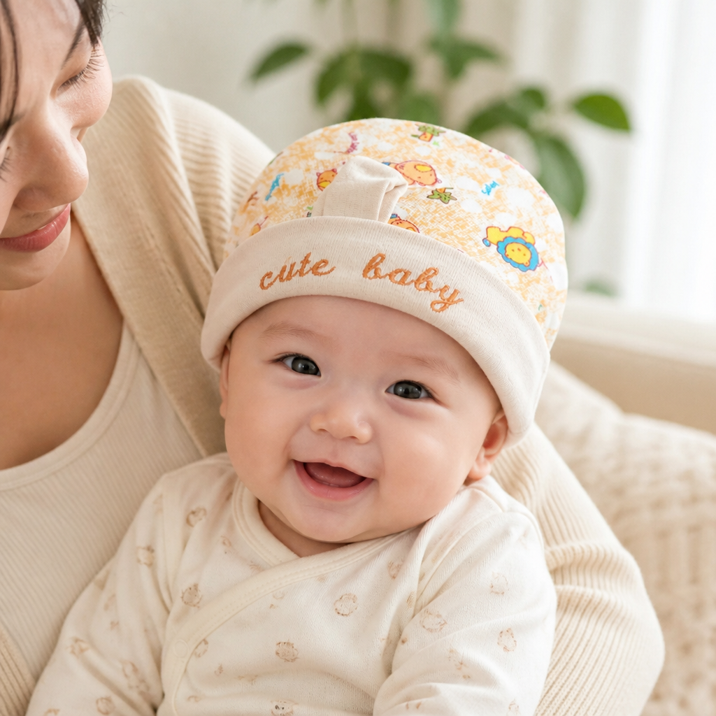 Kids Boon Newborn Baby Beanie Hat - Safari Animal Print "Cute Baby" Infant Cap