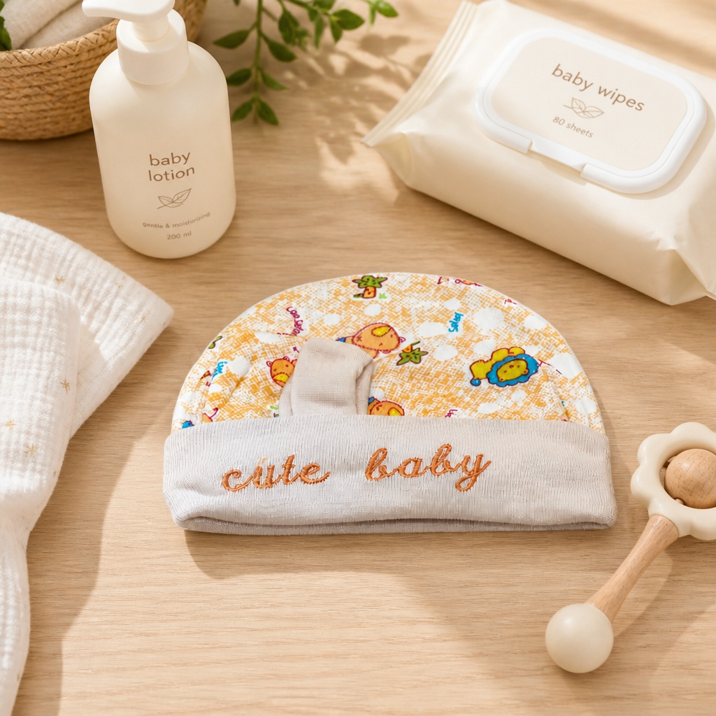 Kids Boon Newborn Baby Beanie Hat - Safari Animal Print "Cute Baby" Infant Cap