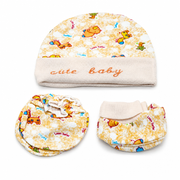 Kids Boon Newborn Baby Cap, Mittens, and Booties Set – Soft Cotton Safari Animal Print (Yellow)