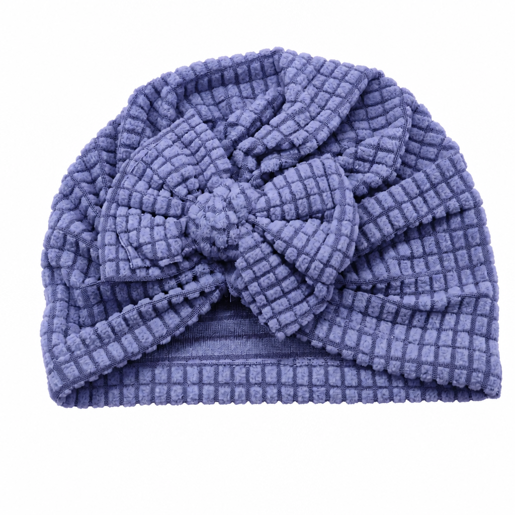 Kids Boon Textured Waffle Knit Baby Turban with Bow - Soft Lavender Headwrap for Infants & Toddlers