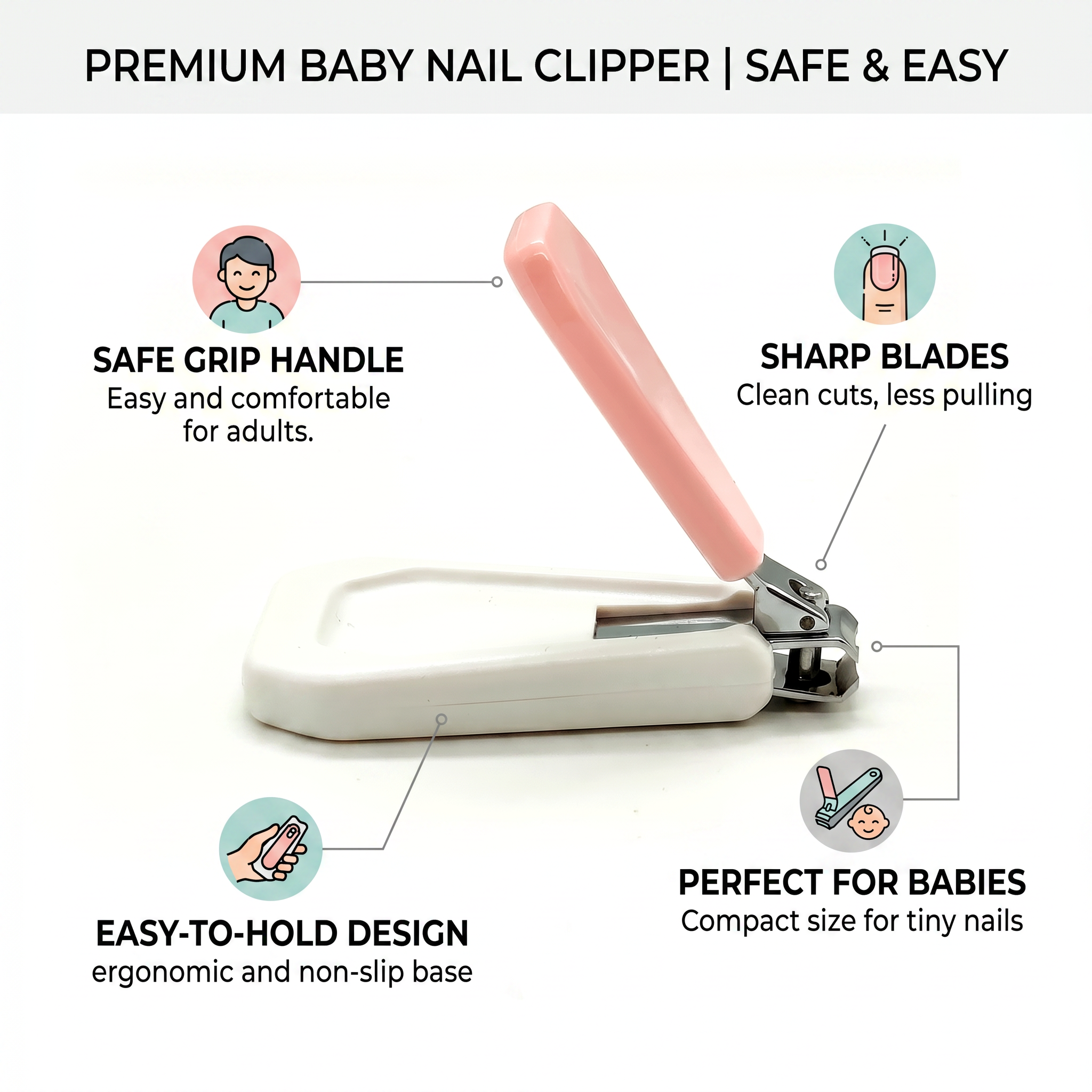 Kids Boon Ergonomic Baby Nail Clipper with Clipping Catcher - Safe & Anti-Splash (Pink/White)