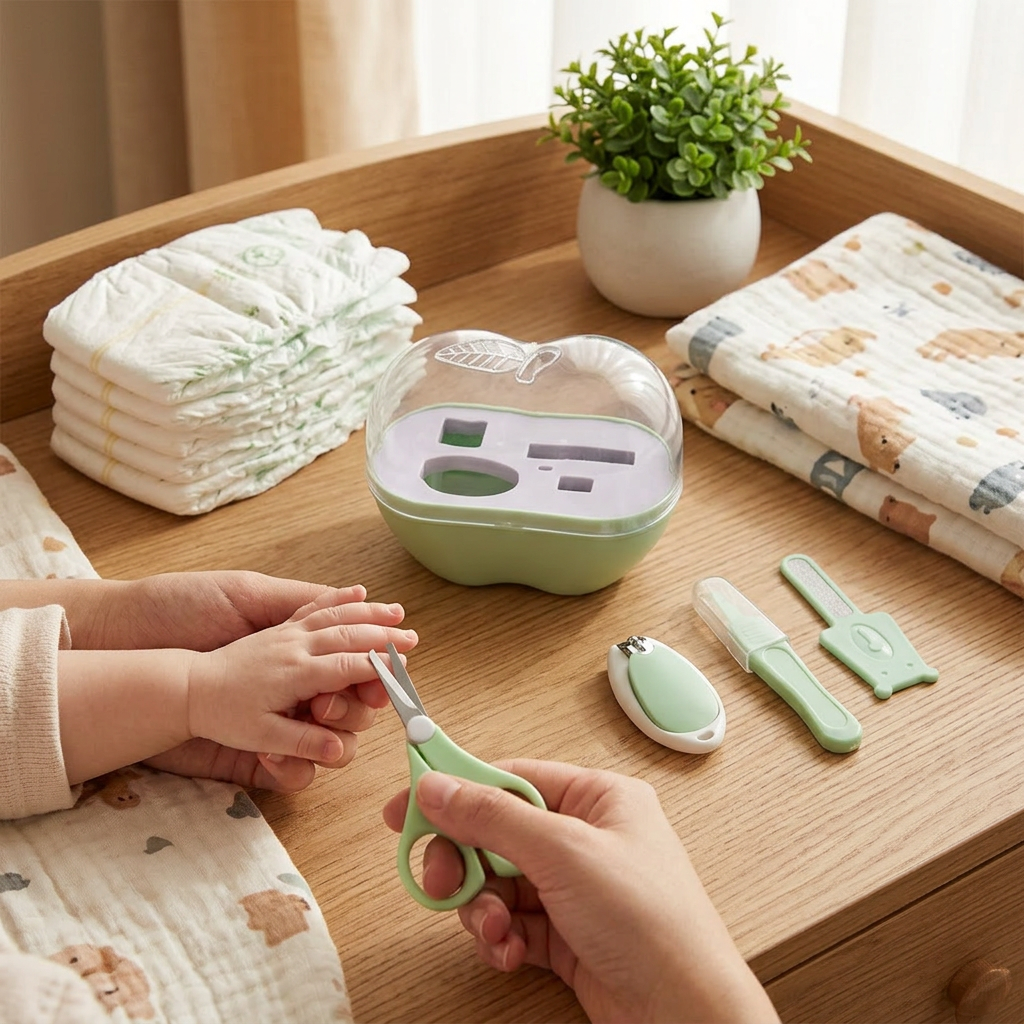 Kids Boon 4-in-1 Essential Baby Nail Care Set | Newborn Grooming Kit with Portable Apple Travel Case
