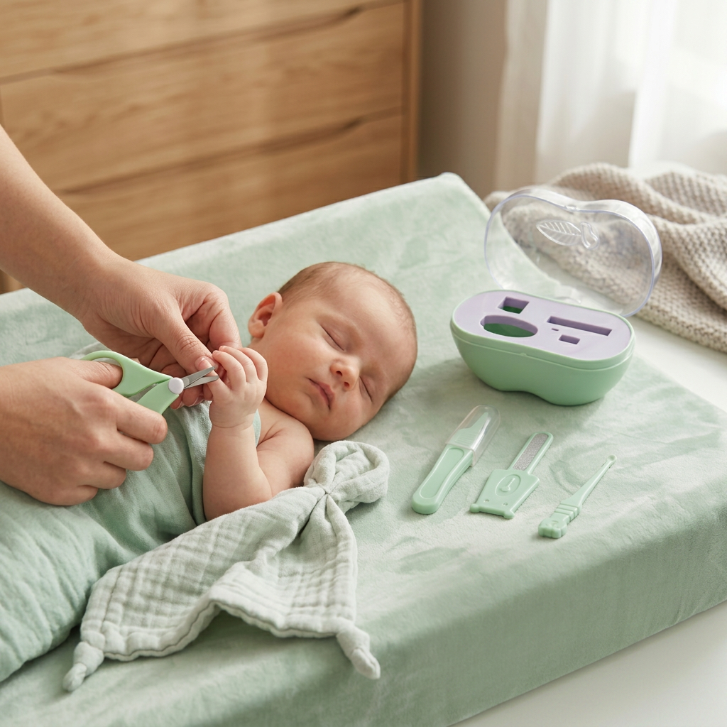 Kids Boon 4-in-1 Essential Baby Nail Care Set | Newborn Grooming Kit with Portable Apple Travel Case
