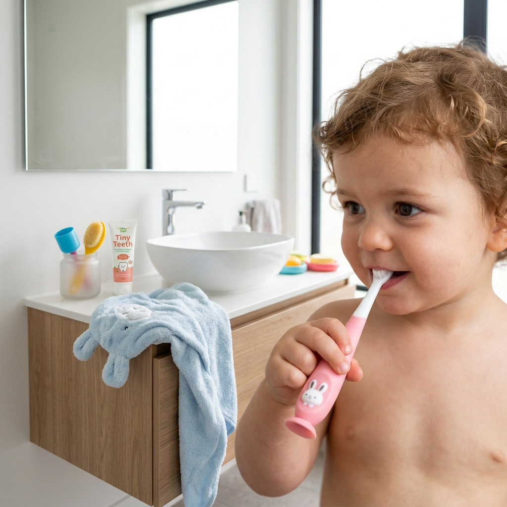 Kids Boon™ Extra Soft Baby & Toddler Training Toothbrush | Cute Pink Bunny with Hygienic Suction Cup Base