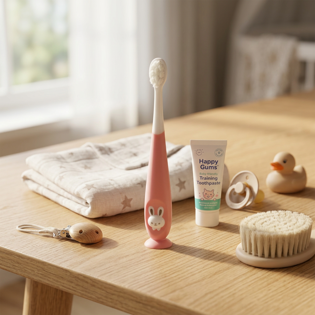 Kids Boon™ Extra Soft Baby & Toddler Training Toothbrush | Cute Pink Bunny with Hygienic Suction Cup Base