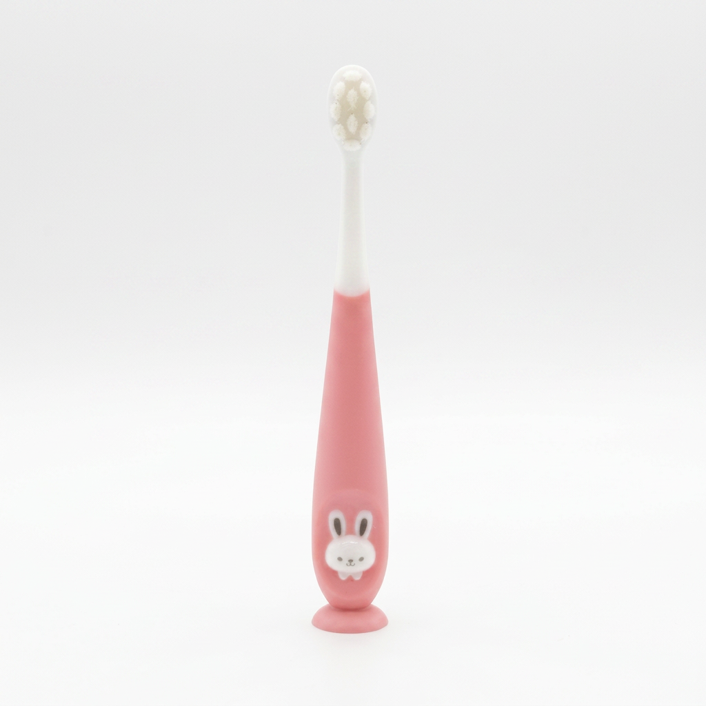 Kids Boon™ Extra Soft Baby & Toddler Training Toothbrush | Cute Pink Bunny with Hygienic Suction Cup Base