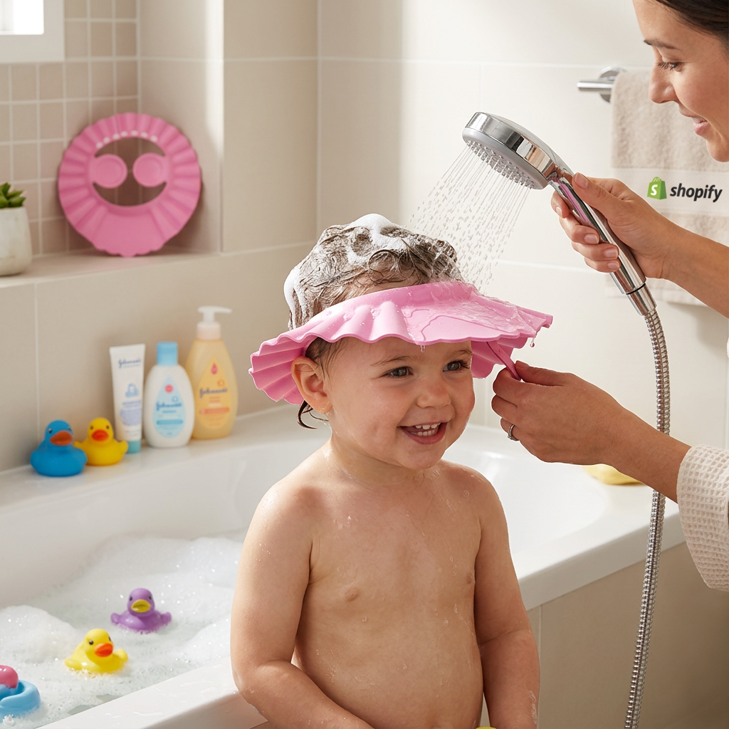 Kids Boon Adjustable Baby Shower Cap & Bath Visor with Ear Protection - Pink