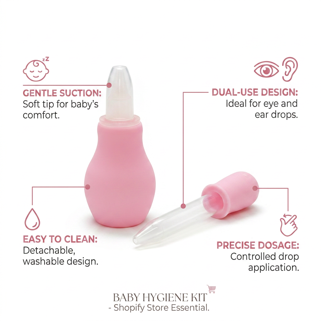 Kids Boon Silicone Baby Nasal Aspirator and Medicine Dropper Set - Infant Congestion Relief (Pink)