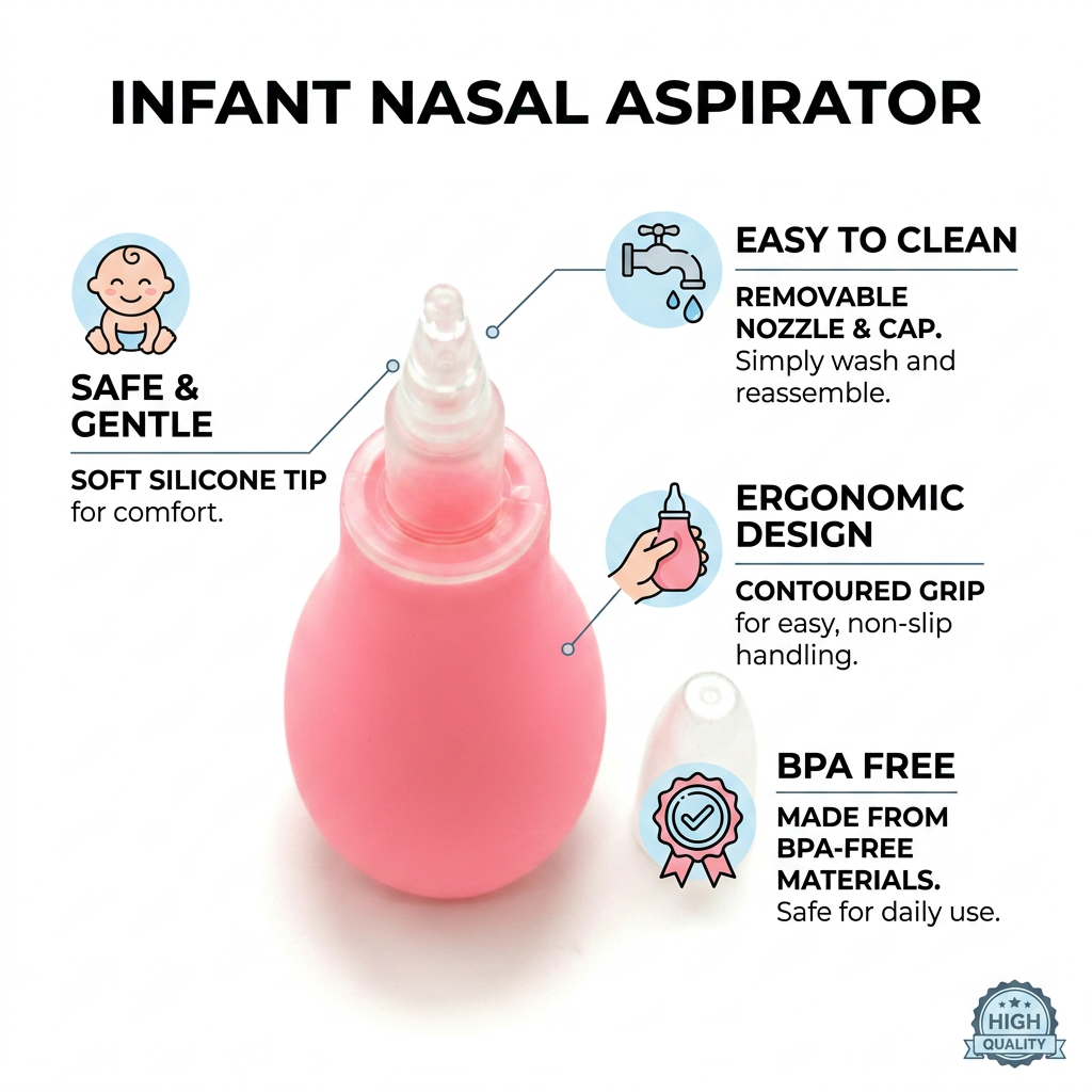 Baby Nasal Aspirator – Soft Silicone Bulb Syringe & Mucus Extractor for Newborns (Pink)
