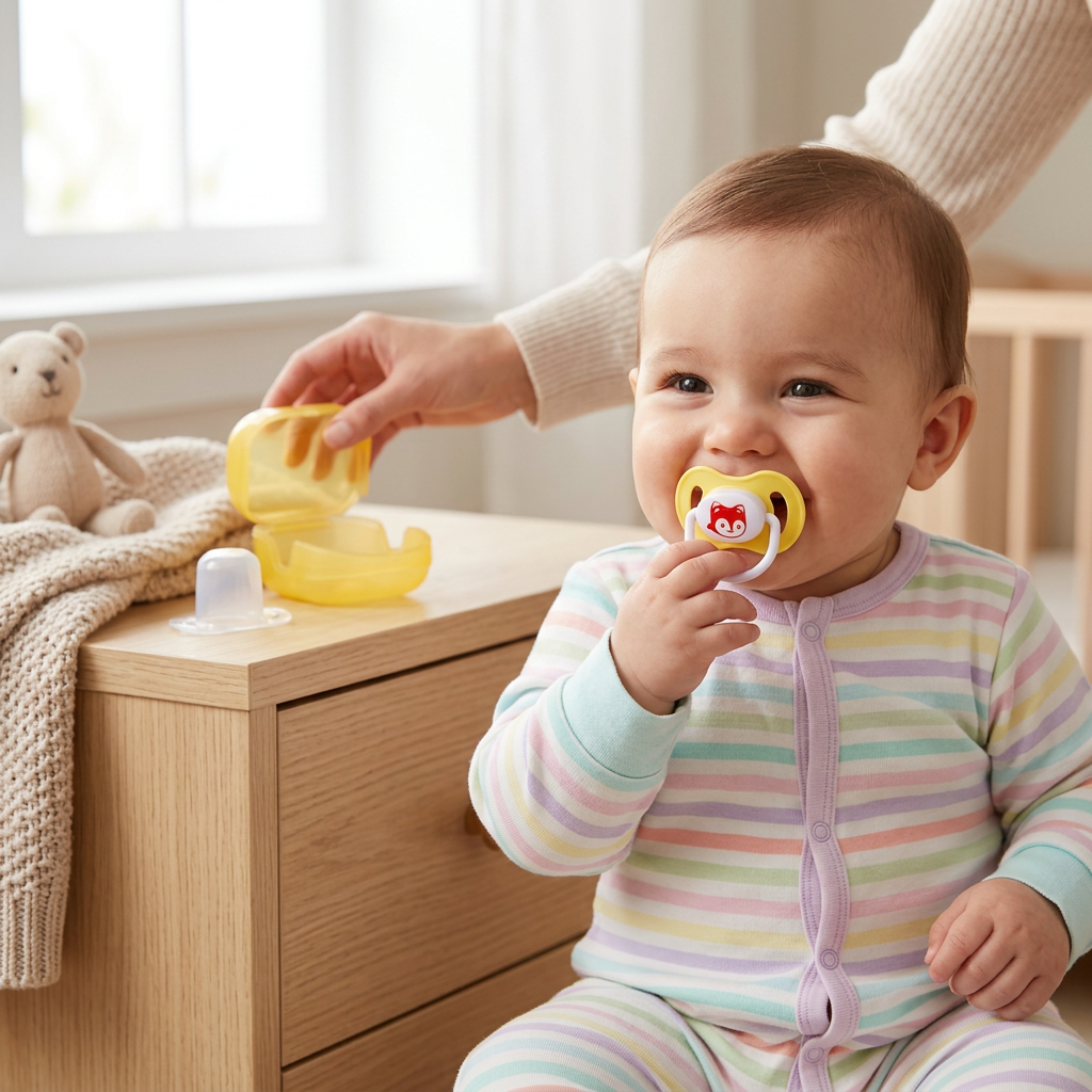 Kids Boon Silicone Baby Pacifier with Protective Cover and Travel Storage Case - Yellow