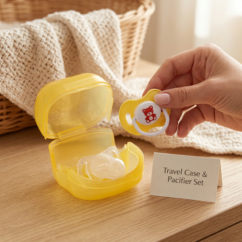 Kids Boon Silicone Baby Pacifier with Protective Cover and Travel Storage Case - Yellow