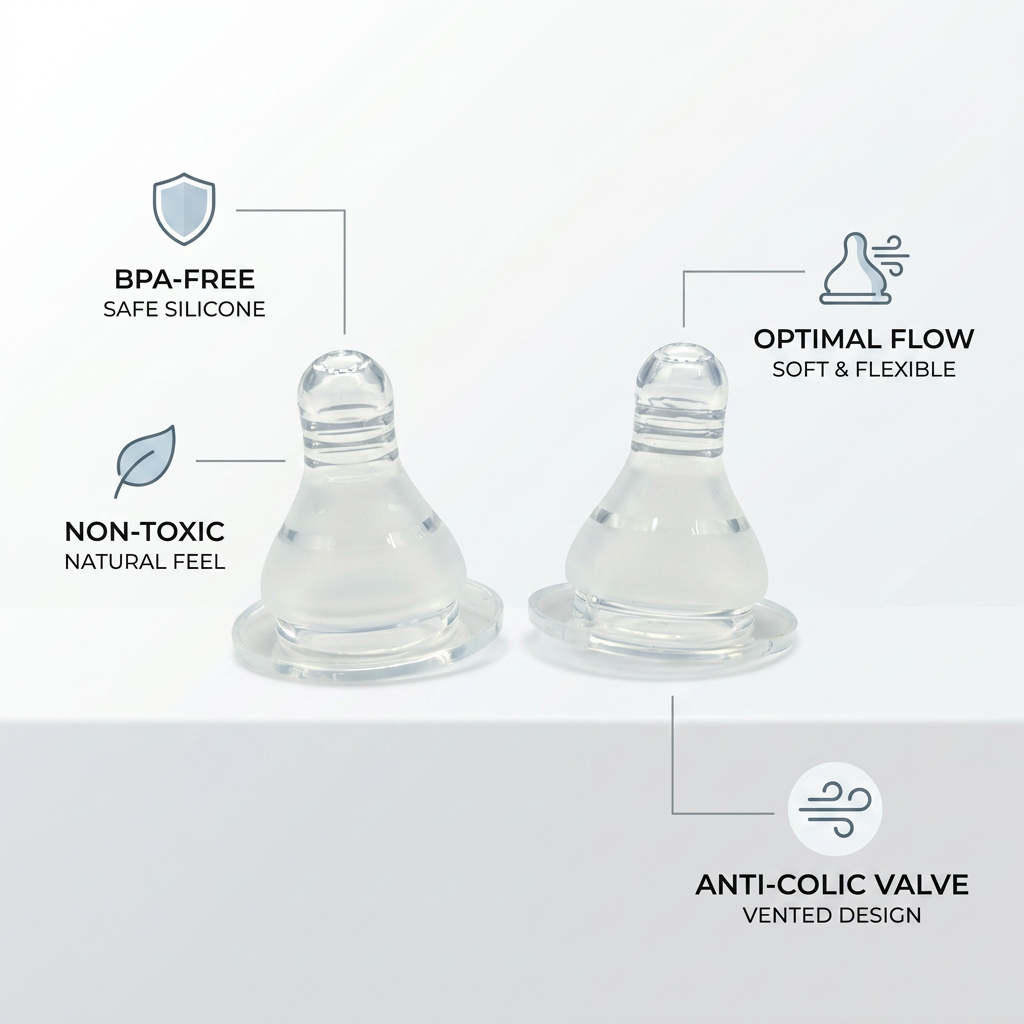 Kids Boon Premium Silicone Baby Bottle Nipples | Anti-Colic Replacement Teats | BPA-Free | 2-Pack